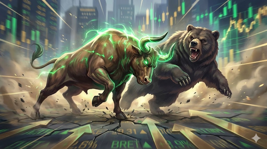 Bull market chart showing nuclear energy stock growth Investment Psychology Art